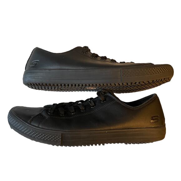Skechers Work Black Leather Non Slip Relaxed Fit Shoes Size 9.5 - Picture 6 of 8